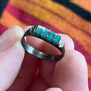 VTG Navajo EC Eddie Chee Inlaid Turquoise Sterling Silver 925 Size 5 3/4 Ring